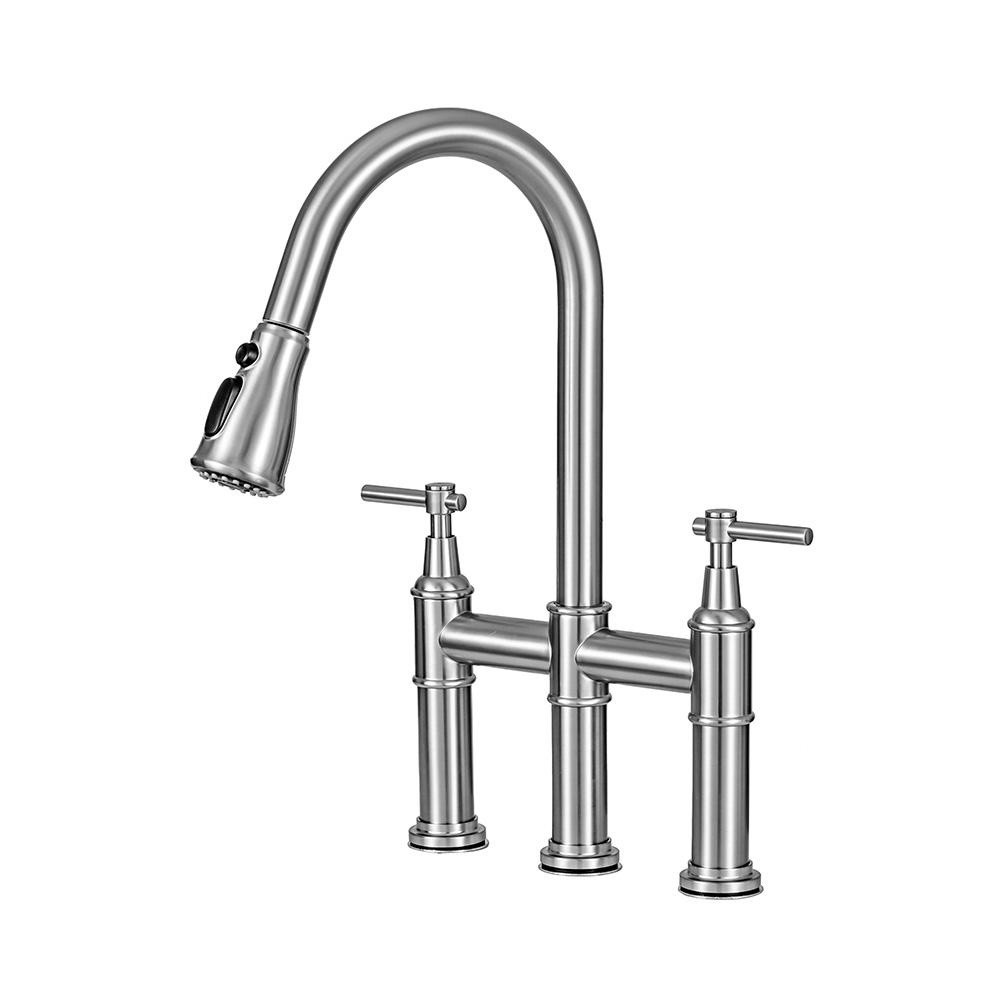 Torneira Para Cozinha Gourmet Inox Misturador Extensível Duplo Comando Içá Pingoo - Prata Escovado