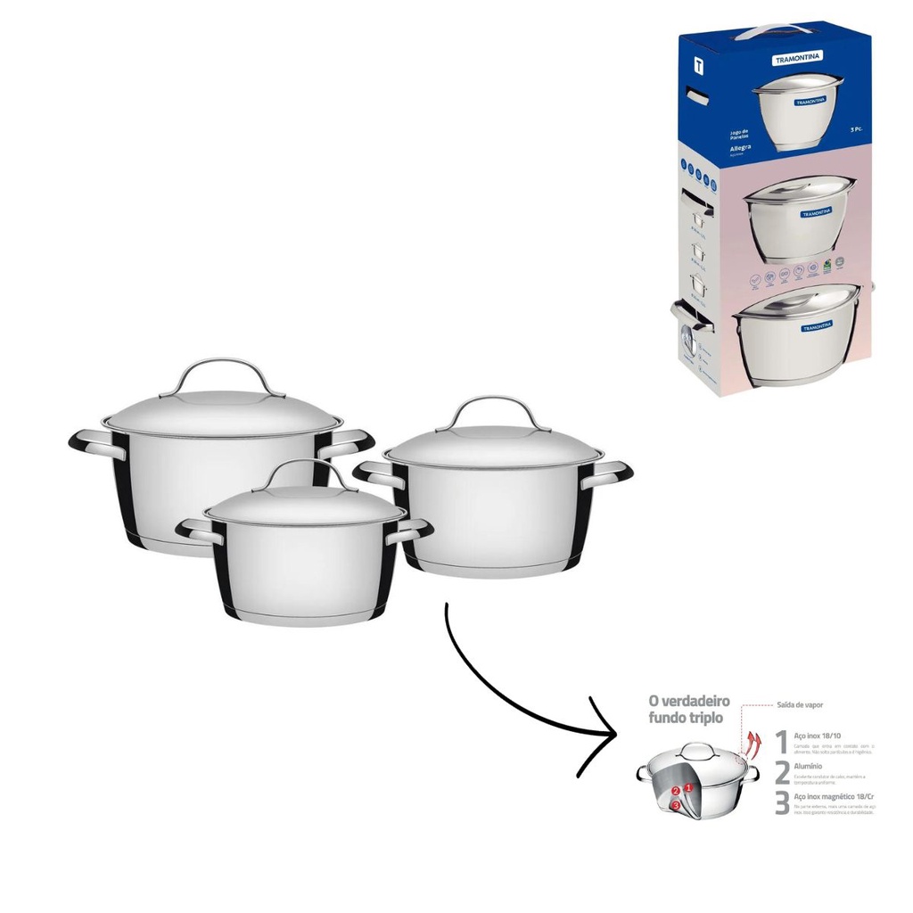 Jogo de Panelas Tramontina 5pç Inox - Allegra Indução