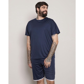 Camiseta Plus Size Masculina Fitness Básica Manga Curta Marinho