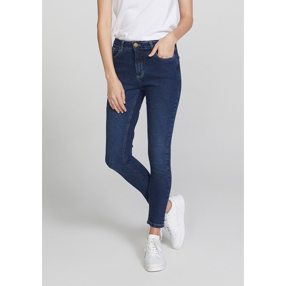 Venda imperdível calça jeans feminina cintura alta, cor sólida