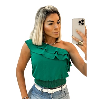 Cropped Blusinha Manga Unica Moda Feminina Duna Básica
