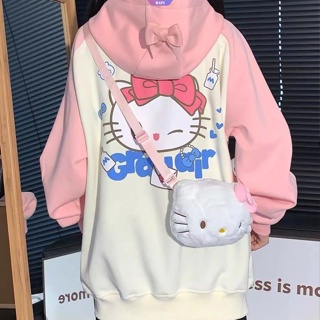 Y2k rosa arco hoodie feminino japonês kawaii roupas primavera