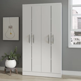 Guarda Roupa Solteiro com 4 Portas 94 x 174 Cm MDP Branco 3010 MENU