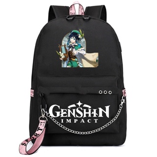 Mochila de ombro ao redor do deus original de Genshin, mochila escolar de grande capacidade para adolescentes, malas de viagem de lazer para homens e mulheres