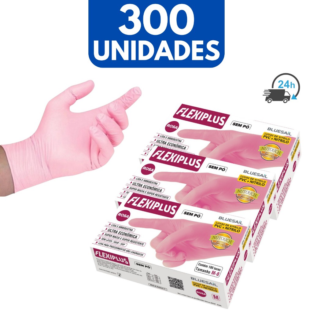 Luva Descartável Nitrilica Rosa Pink Kit 3 Caixas Nitrilo De Procedimento