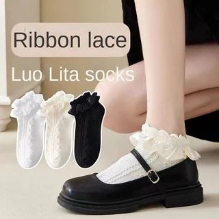 Meias De Rufle JK Sweet Girl Lolita Estilo Kawaii Cute Short Socks Moda Japonesa Cor Sólida Preto Branco Bege Renda Frilly Ruffle