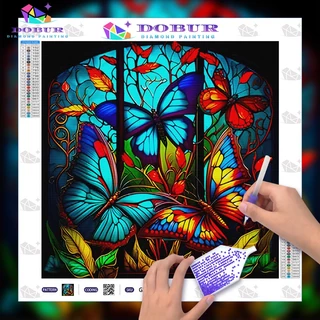 DOBUR | Conjunto De Pintura Com Diamante Borboleta Colorida 5D DIY Round/Square Full Drill Canvas Número De Artesanato Decoração De Parede Doméstica