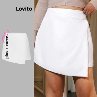 Lovito Saia Elegante Lisa Assimétrica Plus Size Para Mulheres LBL06151 (Branco)