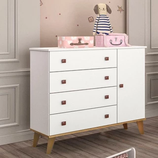 Cômoda Infantil 4 Gavetas com Porta Fraldário Fernanda Branco Carolina Baby