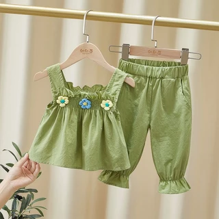 Feminino Feminino Baby Sling Suit Novo Estilo Flor Estilo Criança Estilo Fino Fato de duas peças Puro Algodão Verde Vermelho XUI8
