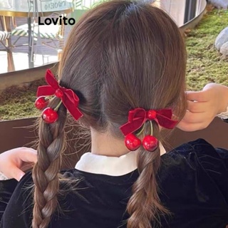 Lovito Presilhas De Cabelo Fofas E De Frutas E Vegetais Com Strass Cereja Veludo Doce Para Mulheres LFA10493