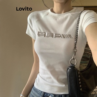 Lovito Camiseta Casual Com Letras Para Mulheres LNE41263