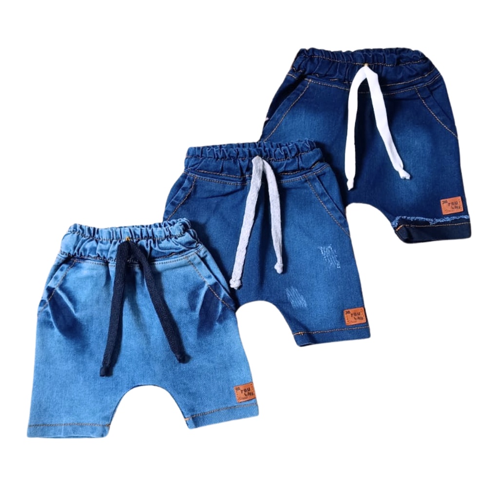 Kit 3 Bermudas Jeans Bebê e Infantil Shorts Menino com Elastano Desbotado Desfiado com Cadarço e Bolsos