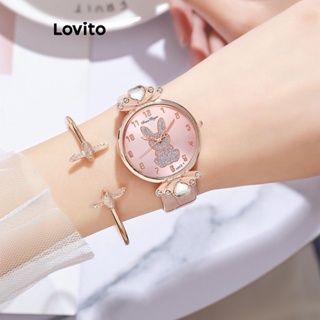Lovito Relógio De Quartzo Casual Animal Redondo De Metal Coelho Para Mulheres LFA11685