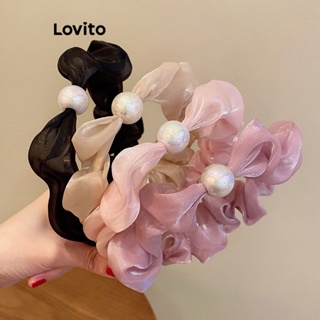 Lovito Tiara Casual Plissada Com Pérolas Lisas Para Mulheres LFA11331
