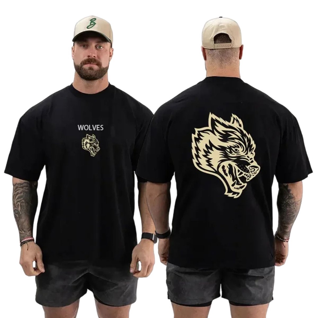 Camiseta Academia Larga Musculação Bodybuilder Oversized Treino Premium Wolves
