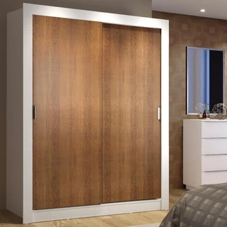 Guarda-Roupa Solteiro Madesa Denver 2 Portas de Correr - Branco/Rustic em Oferta na Shopee