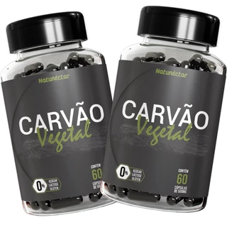 Kit 2 Frascos Carvão Vegetal Ativado Suplemento Alimentar 100% Natural Original - 120 Cápsulas Natunéctar