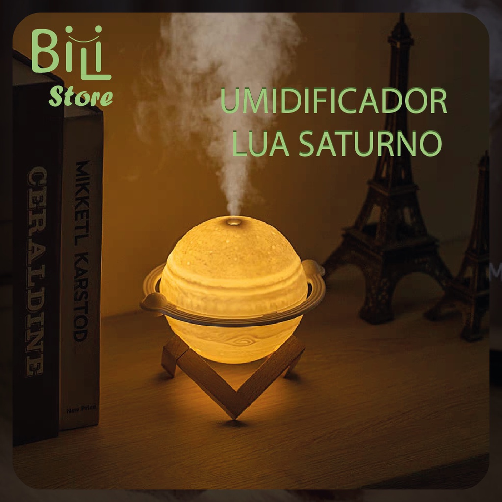 Luminária Umidificador Lua Saturno Planeta 3D 200ml LED | Acompanha carregador USB | Disponível em 3 cores