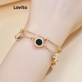 Lovito Pulseira Casual Simples Redonda De Corrente Dupla Camada Simples E Versátil Para Mulheres LCS05111