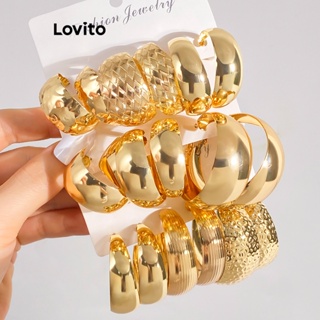 Lovito Casual Liso 3 Peças Retro Geometria Simples Brincos Para Mulheres LCS05193