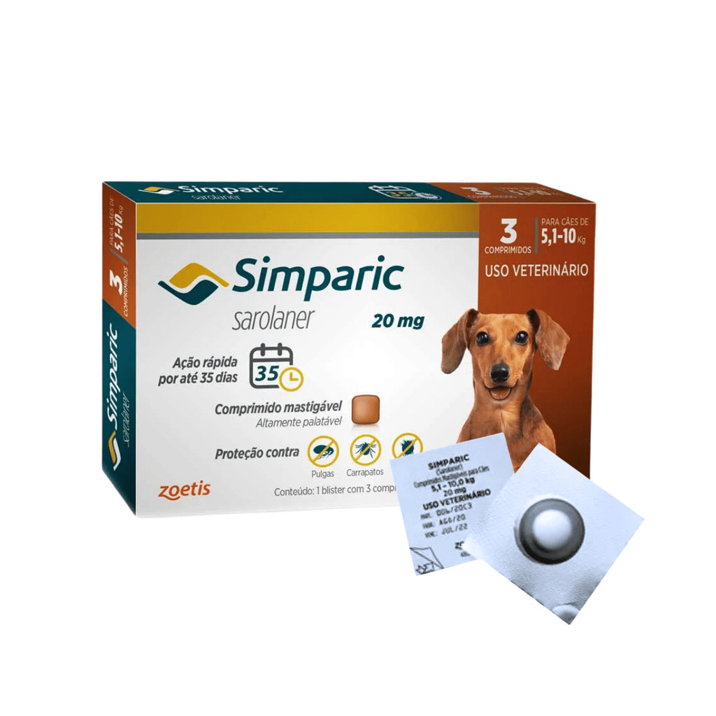 Simparic 20mg Antipulgas Cães 5,1 a 10kg 1 Comprimido Avulso | Shopee ...