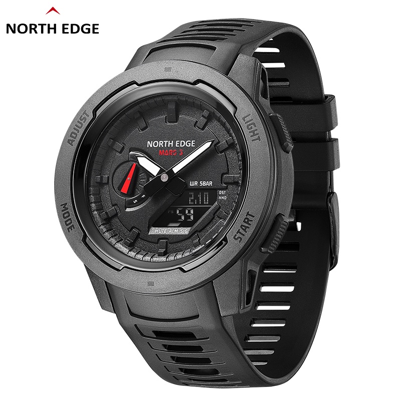 Relógio De Pulso NORTH EDGE Mars 3 Outdoor Sports Watch À Prova D'água 50M Caixa Digital De Fibra De Carbono Para Homens Do Tempo Mundial