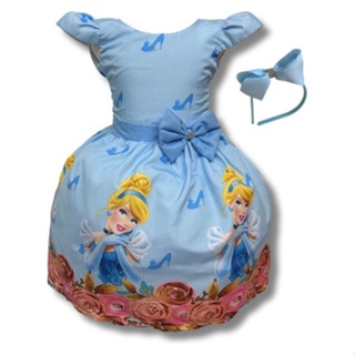 Vestido Infantil Tule Princesa Cinderela Disney