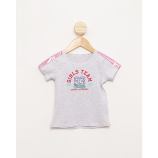 Blusa Bebê Manga Curta Recorte Com Estampa Cinza