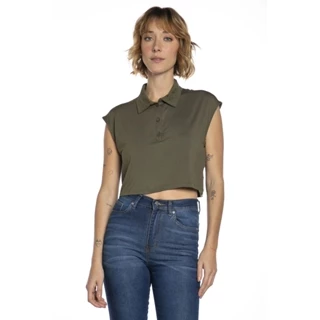 Cropped Polo Feminino Malha Colarinho Polo Wear Verde Escuro
