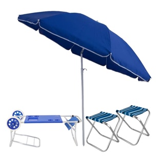 Kit guarda-sol articulavel + 2 banquetas + carrinho com avanco verao Belfix
