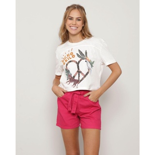Blusa Feminina Cropped Com Bordado Off White