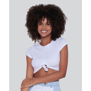 Blusa Cropped Canelada Amarração Branca