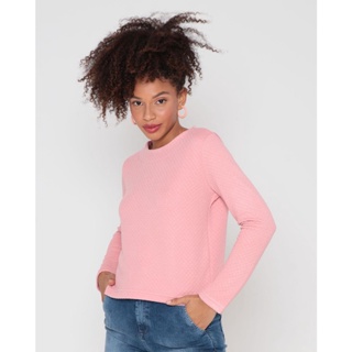 Blusa Feminina Manga Longa Matelassê Rosa Claro