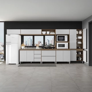 Cozinha Modulada Completa Sabrina 440 x 202 Cm 7 Peças MDP Branco MENU