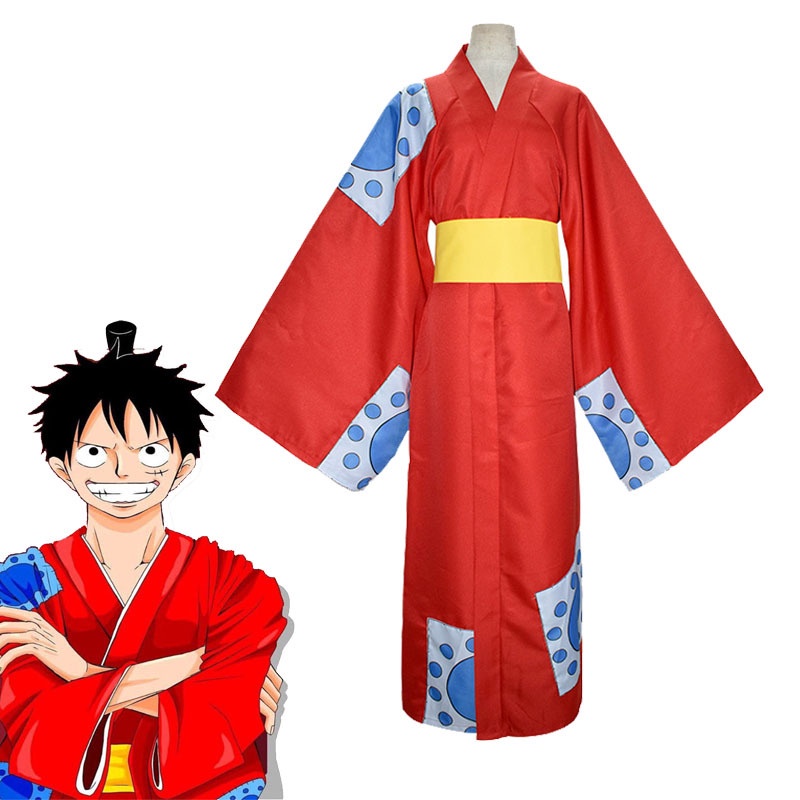 One Piece Cosplay Monkey Luffy Wano Costume Country Hat Kimono Yukata  Outfits