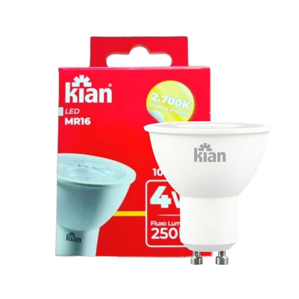 Lâmpada de Led MR16 4W 2.700k Dicróica Gu10 Quente Kian