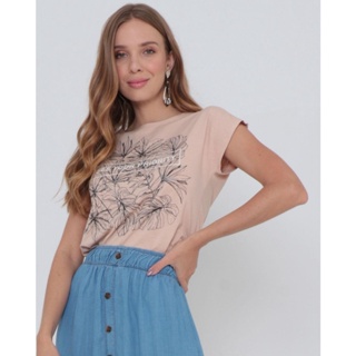Blusa Manga Curta Estampa Floral Bege Claro