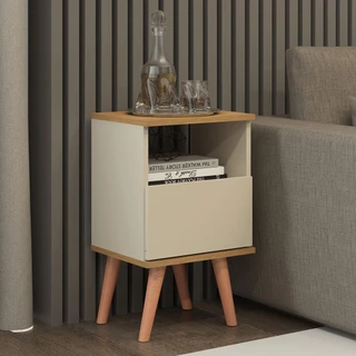 Mesa de Cabeceira com 1 Gaveta Vicenza 36 x 61 Cm MDP Champanhe 0636 MENU