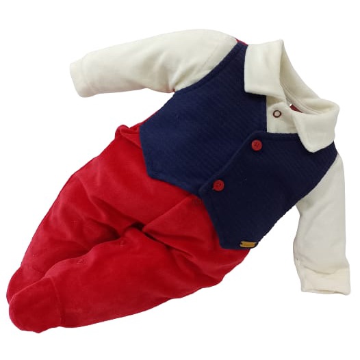 Macacão Plush Finta Colete Bebê Menino Chuquinha Inverno