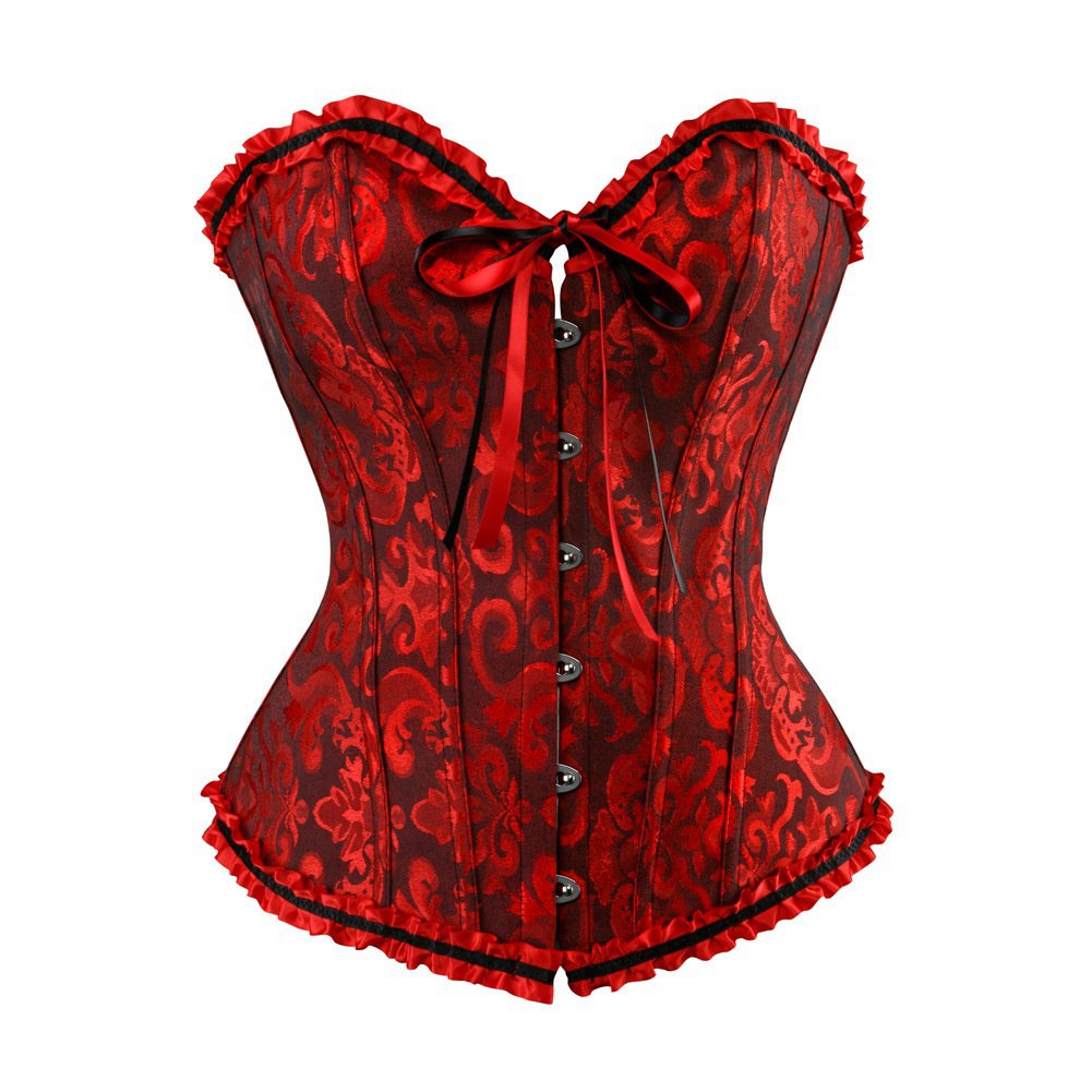 Espartilho Bordado Jacquare Azul Vermelho Brocado Plus Size 03