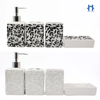 Kit de Banheiro Cerâmica 4 Peças Porta Sabonete Líquido /Saboneteira/Porta Escova/Porta algodão 304