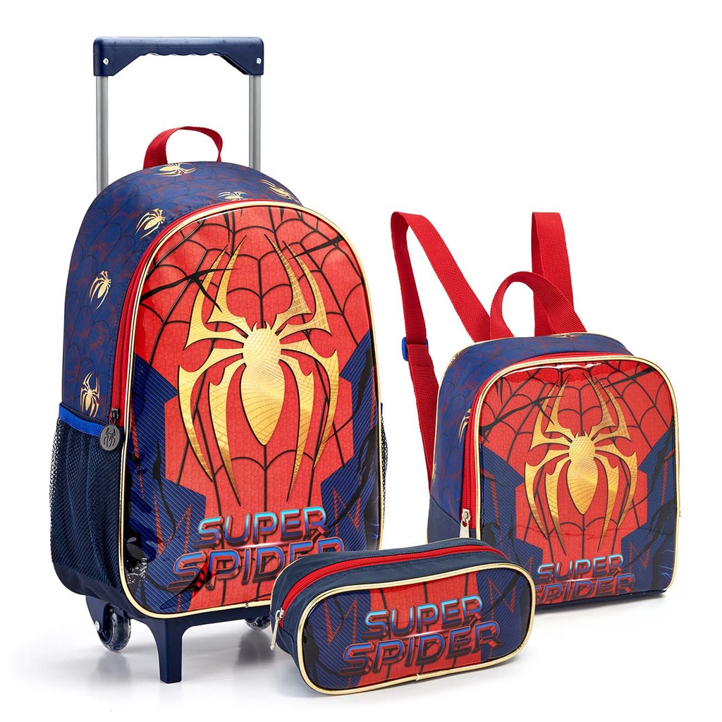 Kit Mochila Escolar De Rodinha Infantil Masculina Homem Aranha Bolsa Menino Kids Seanite Conjunto Mala Lancheira Térmica Estojo Spider Man