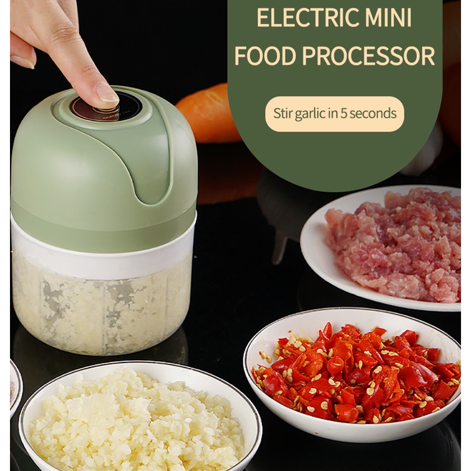 Mini Processador de Alimentos Moedor Alho com 03 Lâminas Elétrico Sem Fio Recarregável USB
