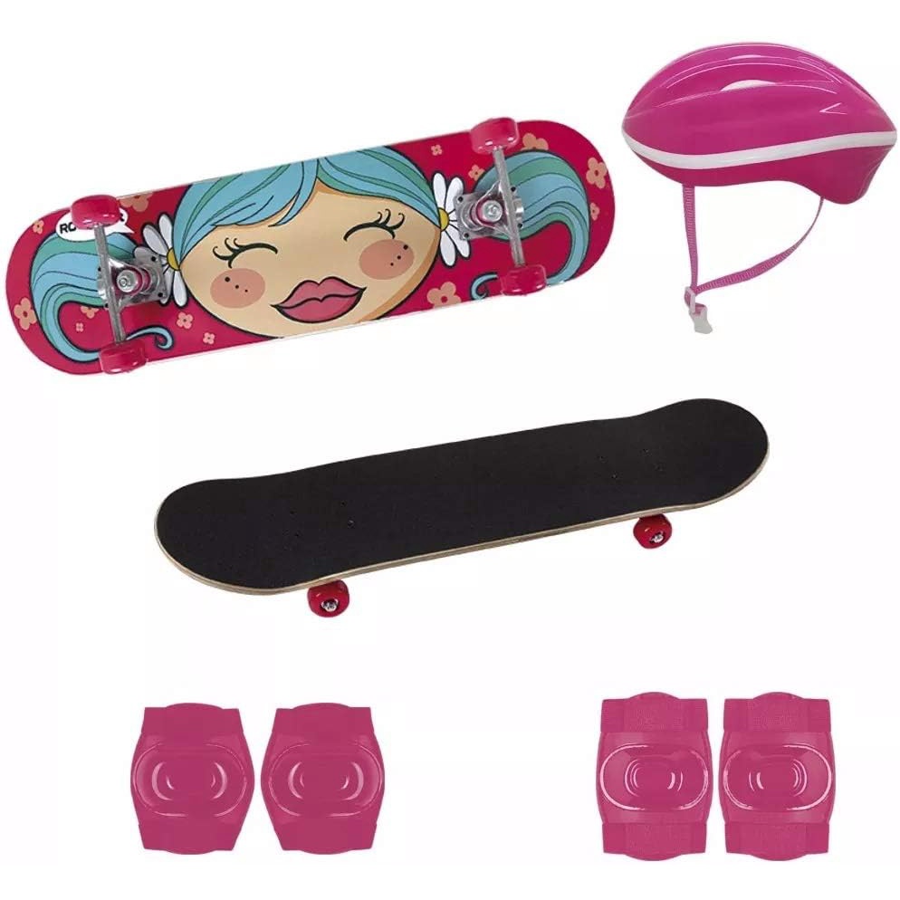 Kit Skate Infantil com Capacete Joelheira e Cotoveleira Pink Menina ...