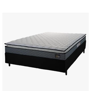Cama Box Casal Colchão Espuma D45 Pillow Top Strong 138x188x62cm Cinza/Preto Hellen - Suporta até 15
