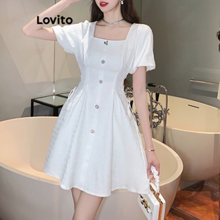 Lovito Vestido Elegante Plissado Na Frente Com Botão Liso E Gravata Para Mulheres LNL41031