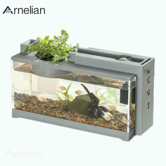 arnelian Small Betta Fish Tank Mini Aquário Kit De Iniciação Ao USB Mudo Filtro Paisagem Do Tanque De Peixes Para Pequenos Espaços