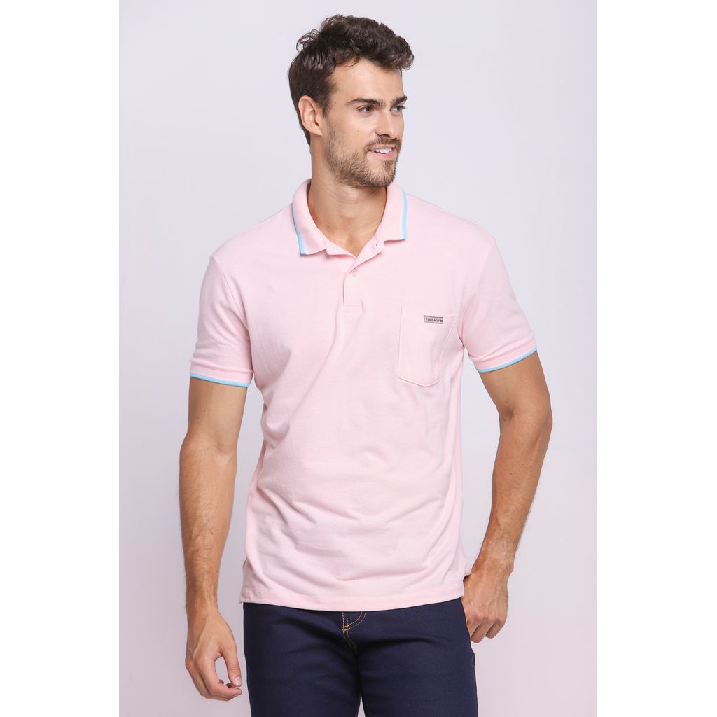 Polo Masculina Piquet Celebrate Polo Wear Rosa Claro | Shopee Brasil