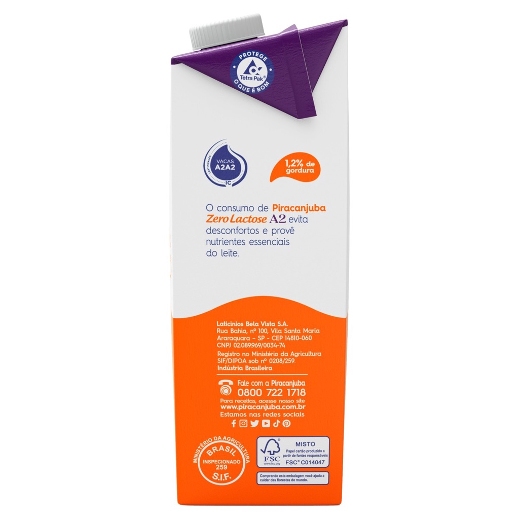 Leite UHT Semidesnatado Tipo A2 Zero Lactose 1L | Shopee Brasil